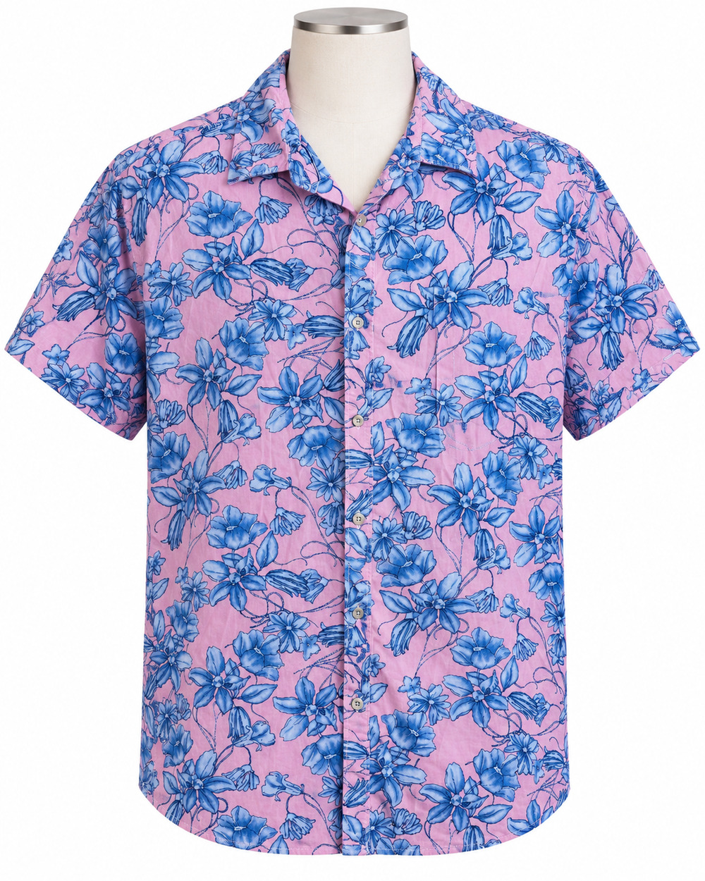 Hawaiian Aloha Shirt Pink Floral Tropical Short Sleeve Button Up 16 1/2 -1 7 L